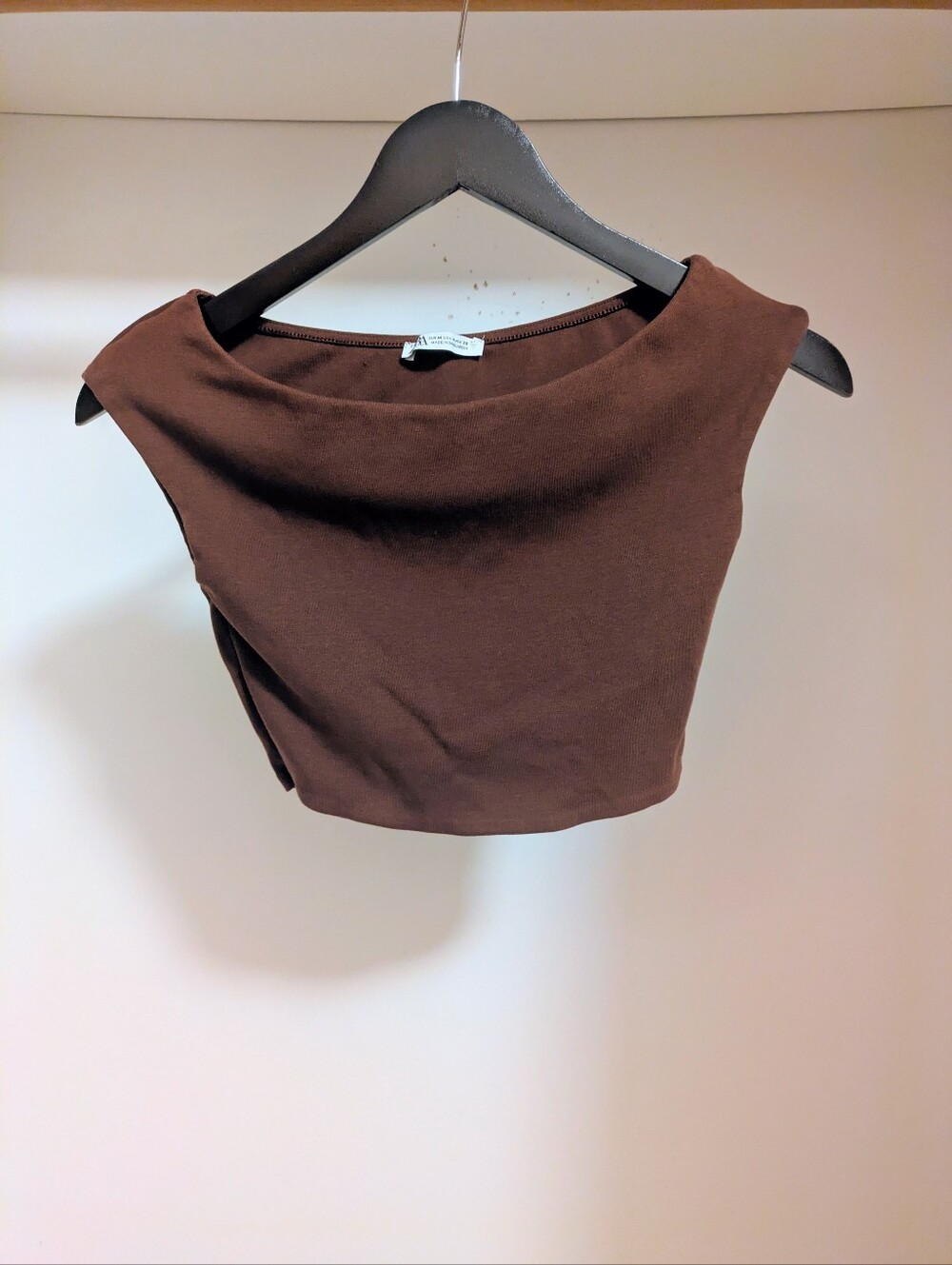 Zara Chocolate brown wide boat neck crop top Size medium